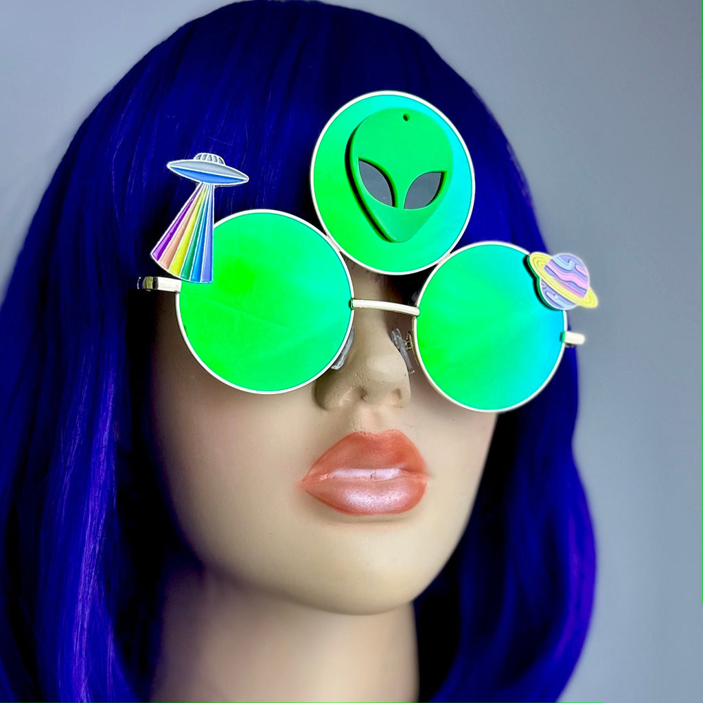 Green Alien Sunglasses Rave Fashion Goddess