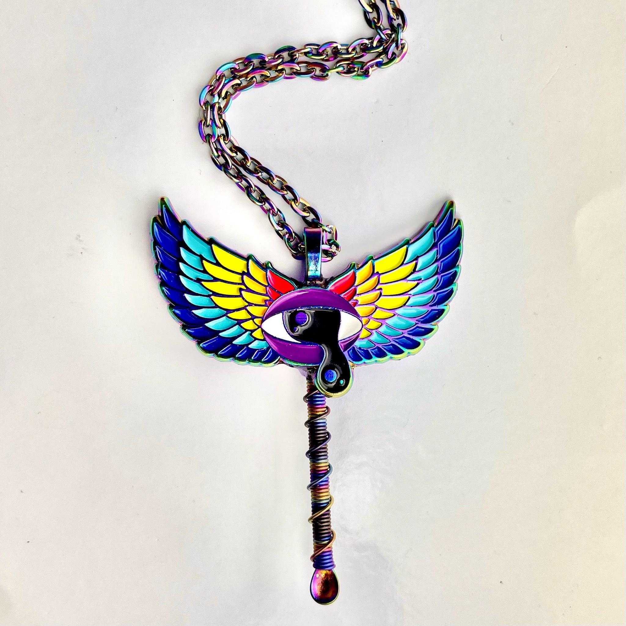 Spoon Pendant - Peacock Rainbow Stones – Rave Fashion Goddess