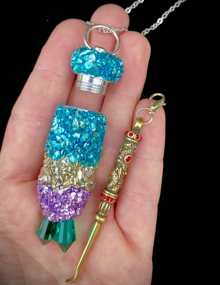 Jewelry, Vial Necklace With Spoon Snuff Container Pill Case