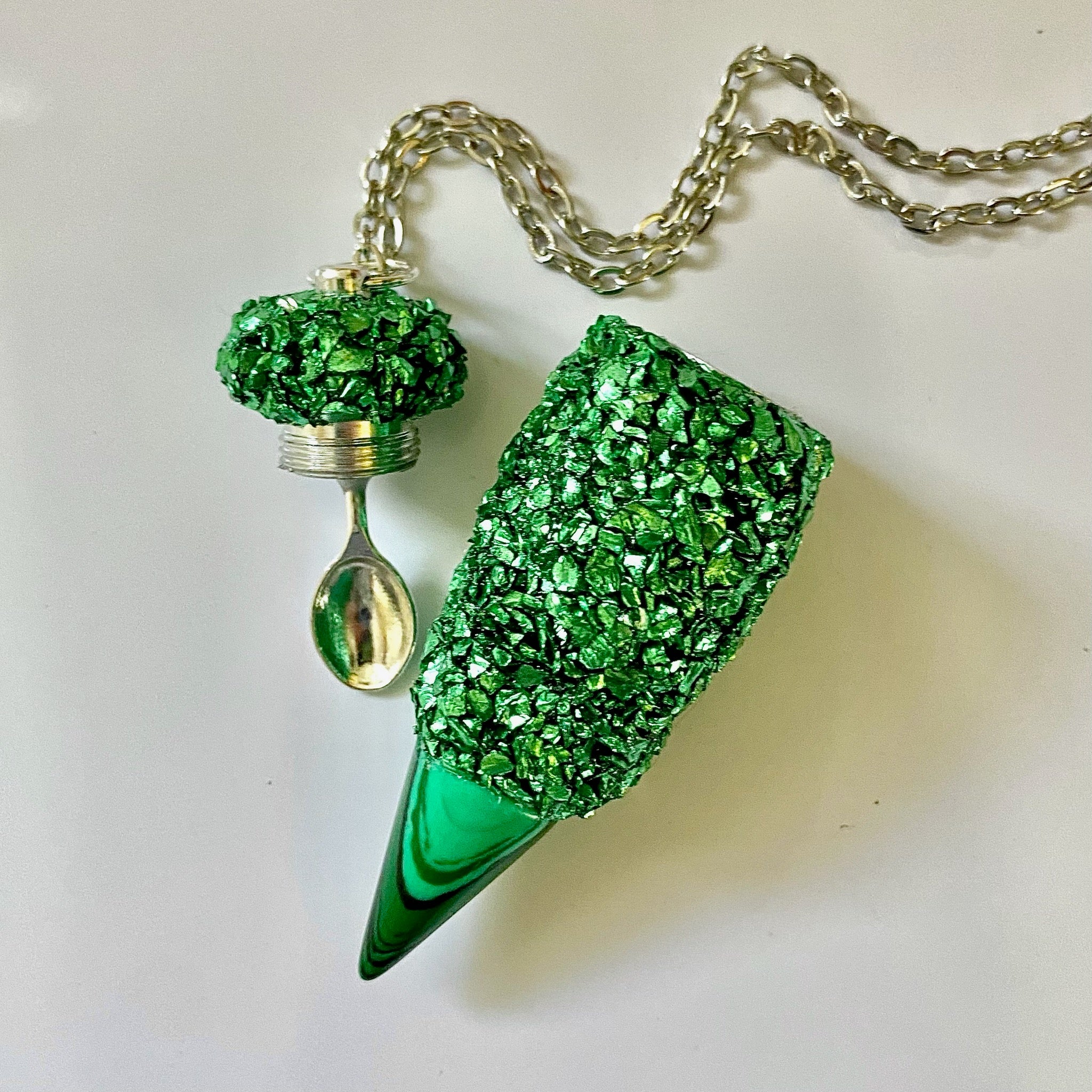 Green Stash Necklace with Spoon As Pictured / Spoon Detachable from Chain / Medium Scoop (Extendable)