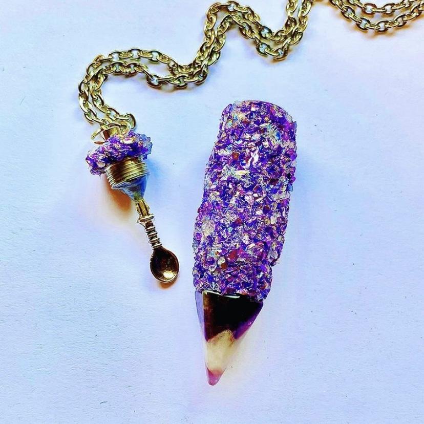 Stash Necklace With Spoon - Blue Pink Purple – Rave Fashion Goddess