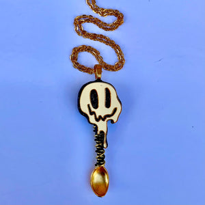 Stash Necklace with Spoon - Striped Custom Design (Write Note at checkout) / Spoon Inside Lid / Large Scoop