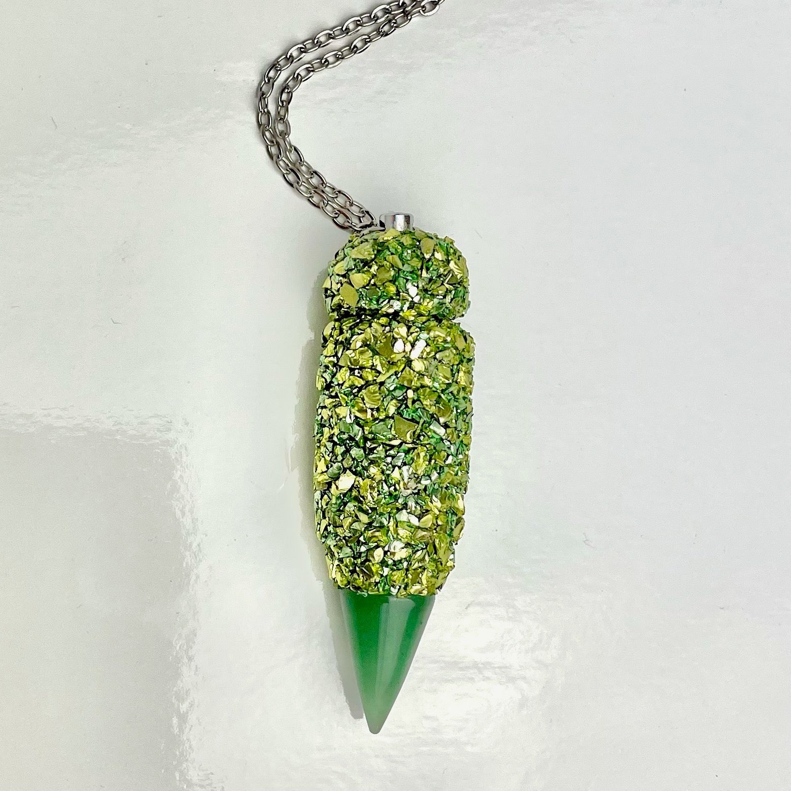 Green Stash Necklace with Spoon As Pictured / Spoon Detachable from Chain / Medium Scoop (Extendable)