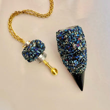 Snuff Vial With Spoon - Dark Blue and Peacock Stones