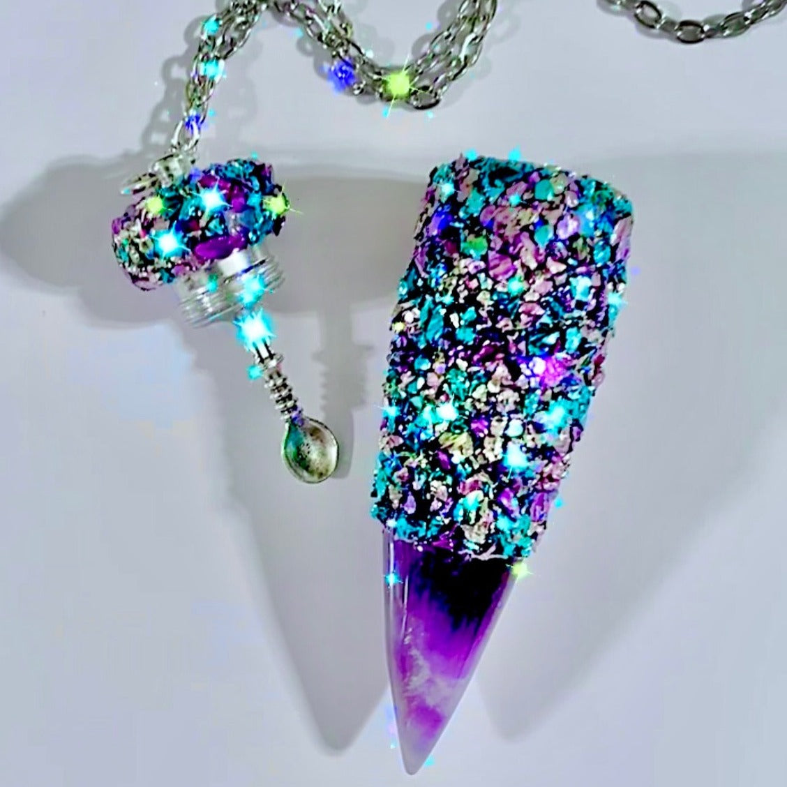 Stash Necklace With Spoon - Blue Pink Purple – Rave Fashion Goddess