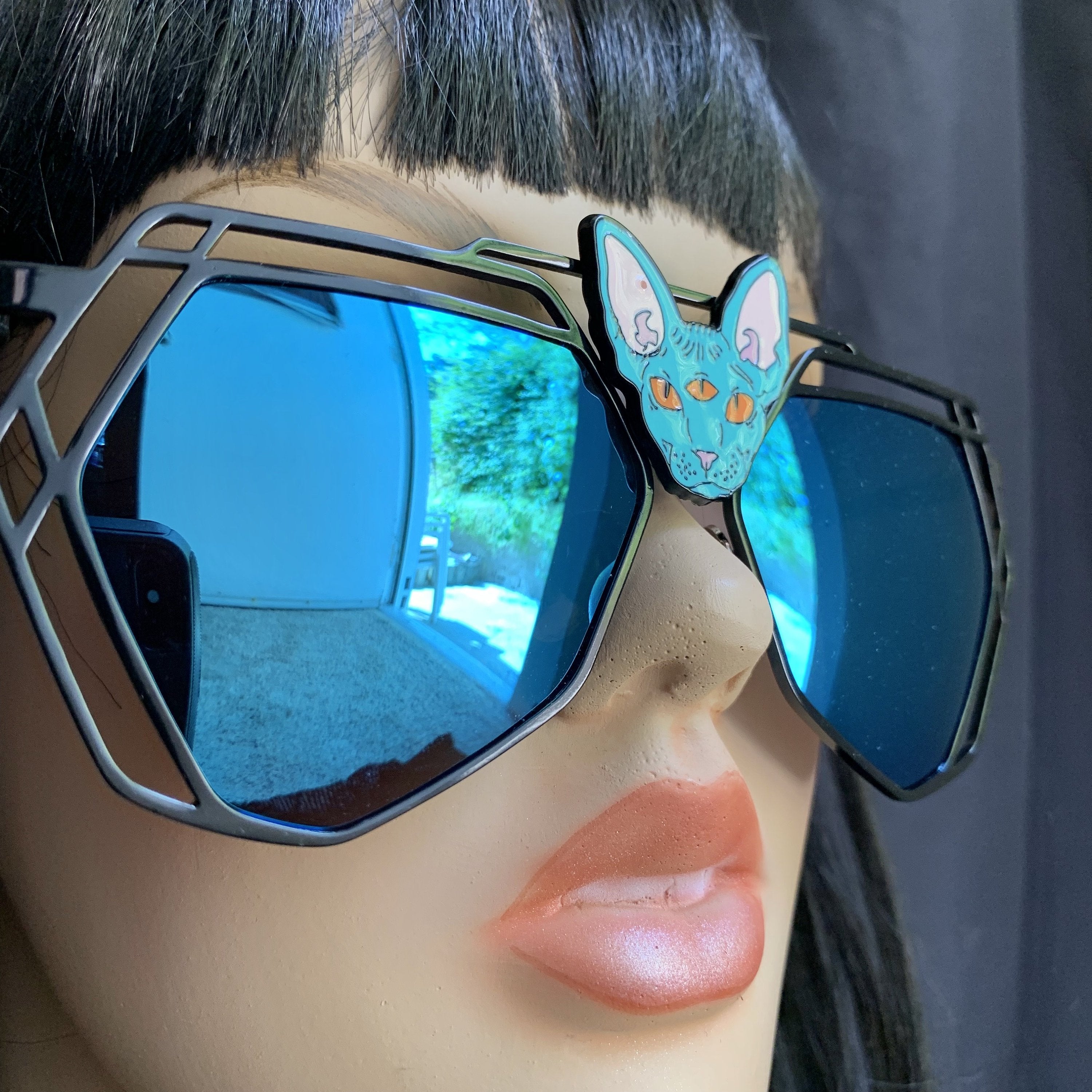 Blue Mirror Sunglasses Without Cat Charm